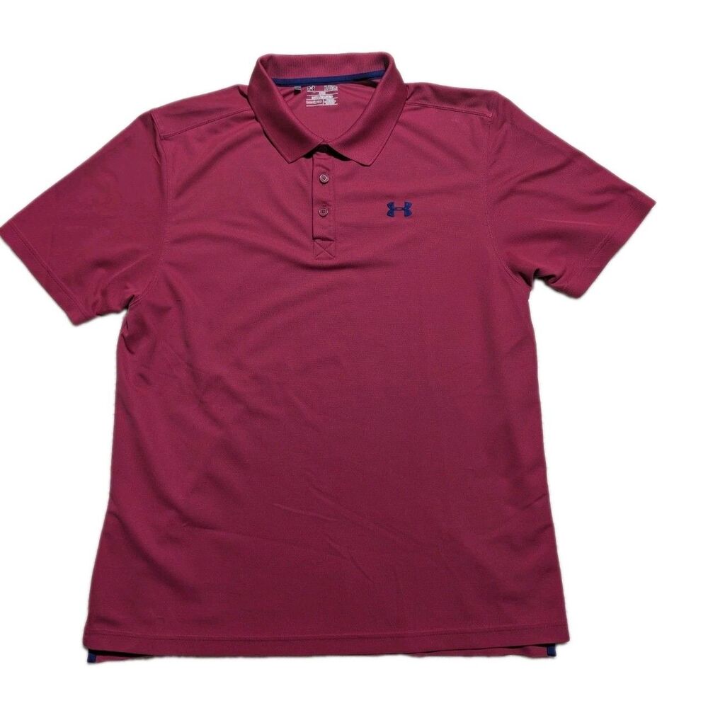 Under Armour Mens XL Polo Shirt Maroon HeatGear Loose Fit Golf Athletic Preowned
